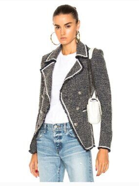 Veronica Beard Carroll Portrait neck Tweed blazer jacket blue silver 6
